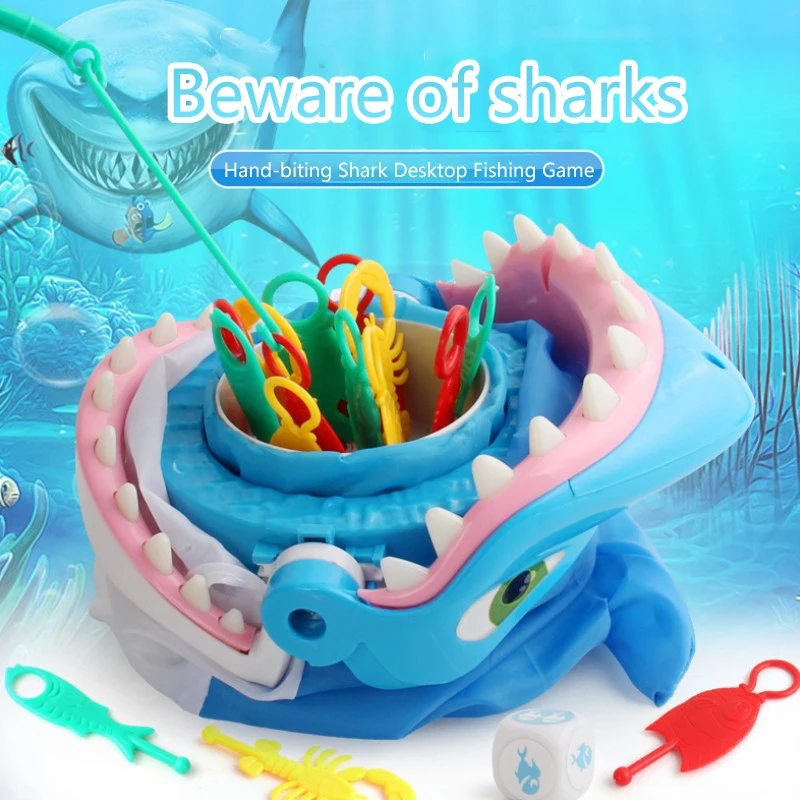 

White Fishing shark interactive Board Game desktop biting hand whole Maggot Montessori Educational toy for children Birthday gif