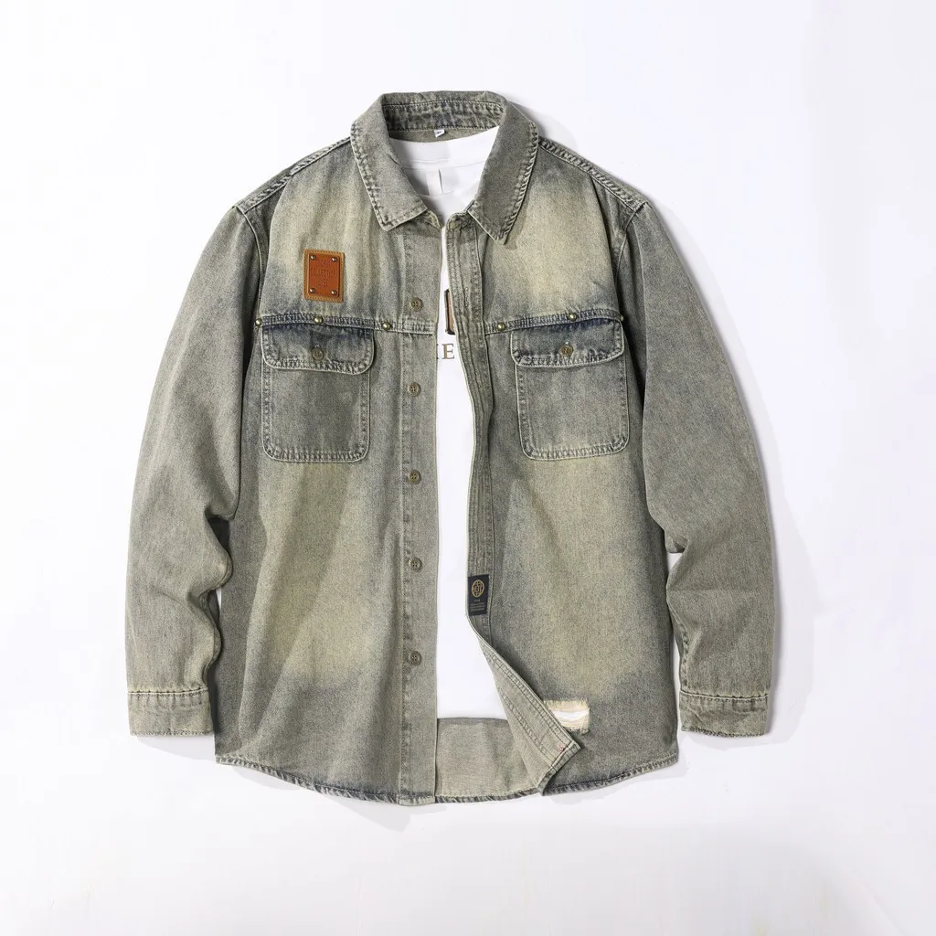 Tooling Shirt Jacket Men's Spring And Autumn Japanese Loose Summer Casual Long Sleeve Shirt Denim