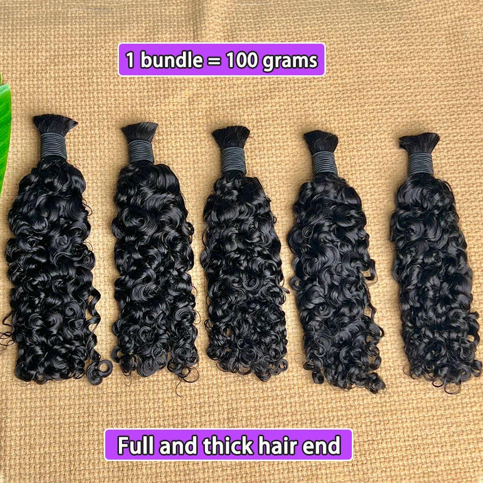 Extensión rizada birmana del cabello humano a granel del pelo trenzado 100 gramos # 1B color negro natural sin trama trenzas de cabello virgen crudo Boho