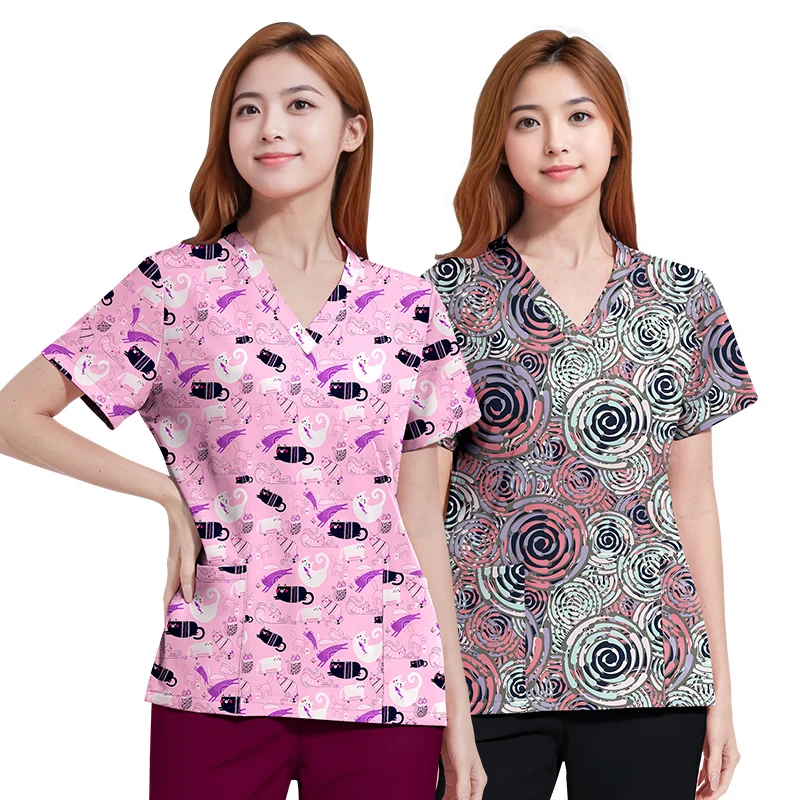 Mignon infirmière orm ort Sve Cisas motif imprimé haut dentaire handwaing vêtements médecin magasin tenue de travail Polyester La...