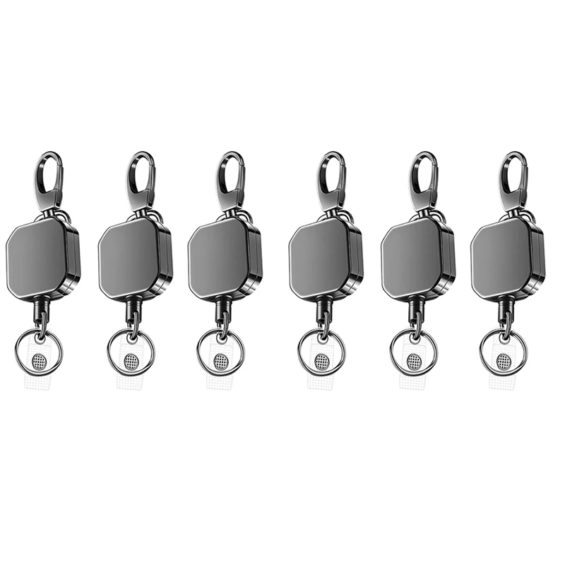 

6X Heavy Duty Metal Retractable Carabiner Keychain Belt Badge Reels Clip 28.3Inch Reinforced Steel Wire Cord