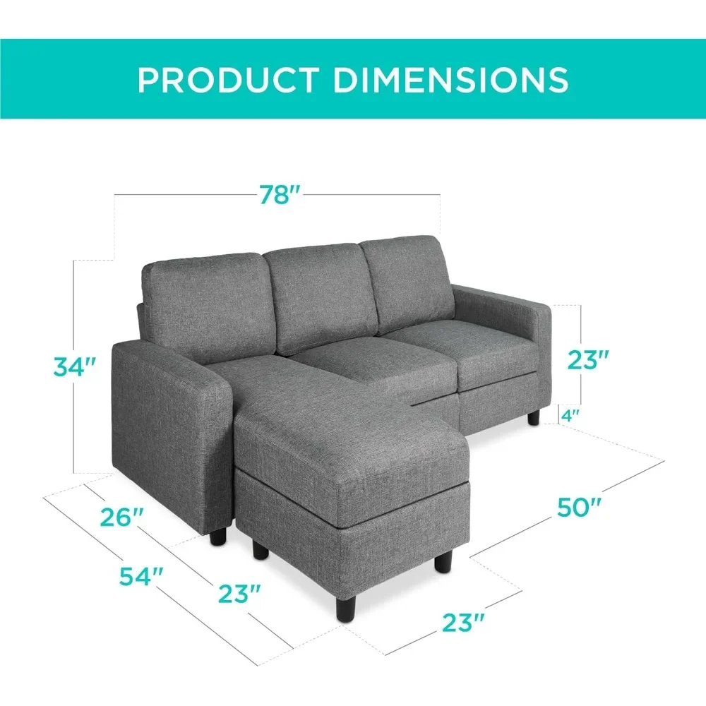 Apartment, Dorm, Bonus Room, Compact Spaces w/Chaise Lounge, 3-Seat, L-Shape Design, Living Room Sofas