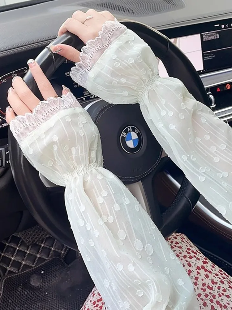 الدانتيل حماية من الشمس Sve يغطي فضفاضة المرأة الجديدة 2025 الأشعة فوق البنفسجية حماية الصيف القيادة الدراجات Sunade حماية الذراع الجليد Sve