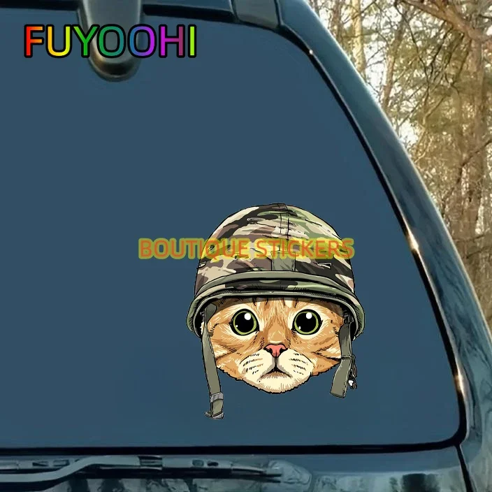 FUYOOHI بوتيك ملصقات القط الجندي الفينيل سيارة ملصق سيارة التخييم ملصق مائي مقاوم للماء الكتابة على الجدران دراجة نارية الديكور
