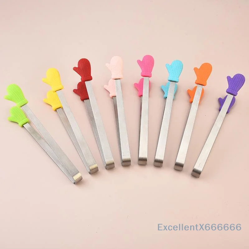 Mini Snack Tongs Creative Silicone Stainless Steel Non-slip Small Food Clip Heat Resistant for Camping Picnic Baking Use