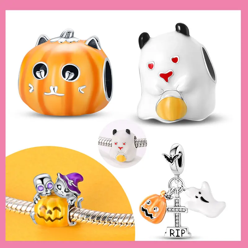 

Стерлингового Серебра 925, светящиеся тыквы на Хэллоуин, подвеска, бусины, подходят для оригинального браслета для женщин, ювелирные изделия на день Святого Валентина, подарки