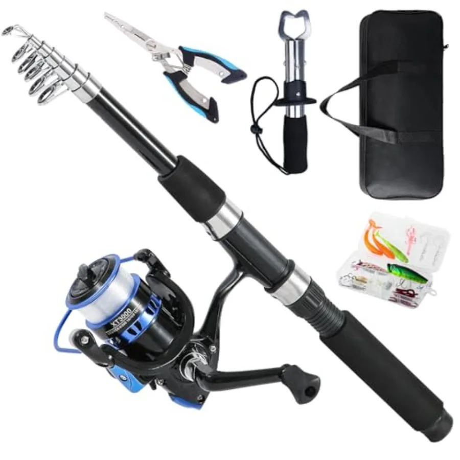 

Fishing Rod, 6.9ft Telescopic Fishing Rod and Reel Combo with Fishing Pliers and Lip Gripper Fishing Equipment, 5.2:1 Pre-Loade