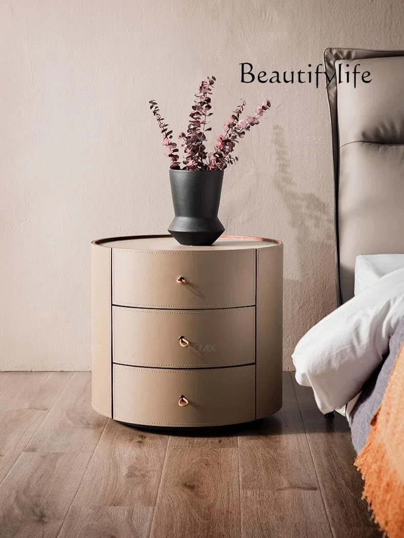

туалетный столик Italian minimalist bedside table round high-end designer creative light luxury high-end saddle leather bedside