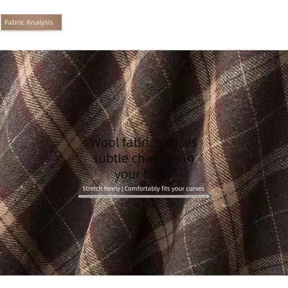 Women M-4xl Autumn Plaid Skirt A-line Large Swing Skirt High-waisted Fashion Vintage Brown Color Long Skirts