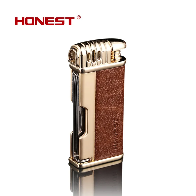 Retro Four in One Multifunctional Lighter Butane Gas Soft Flame Lighter with Smoke Pipe Tools Smoking Accessories Men\'s Gift