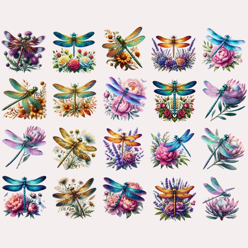 

New 25cm Colorful Flower Dragonfly Iron-On Transfers Sticker For T-Shirts DIY Washable Heat Transfer Patch For Clothes Stickers
