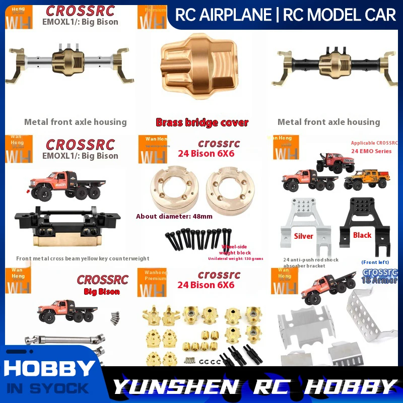 Crossrc  6x6 Metal Upgrade Front Bumper Crossbeam Thickened, Extended Output Shaft Coupler Widened Set Chassis Armor Emo Xl
