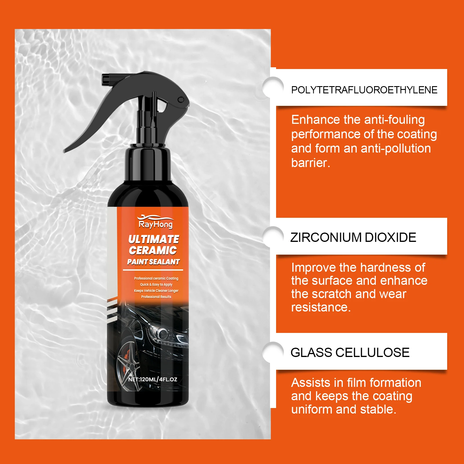 Rayhong Automotive Ceramic Coating Spray Paint Coating Agent Rapid Film Forming Brightening, Anti Fouling, Anti Scratching