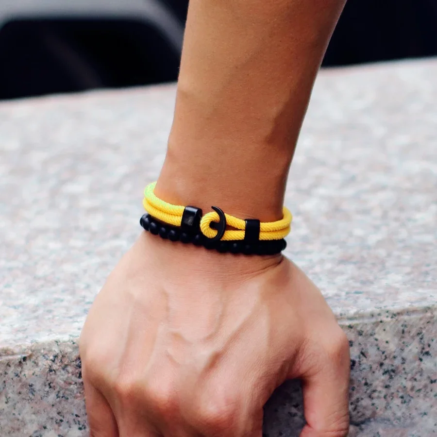 أنيق مرساة 2 قطعة/المجموعة سوار الرجال حجر العقيق الطبيعي مطرز طبقة مزدوجة 4 مللي متر الصف حبل براكليت سحر تصفح أوم مجوهرات