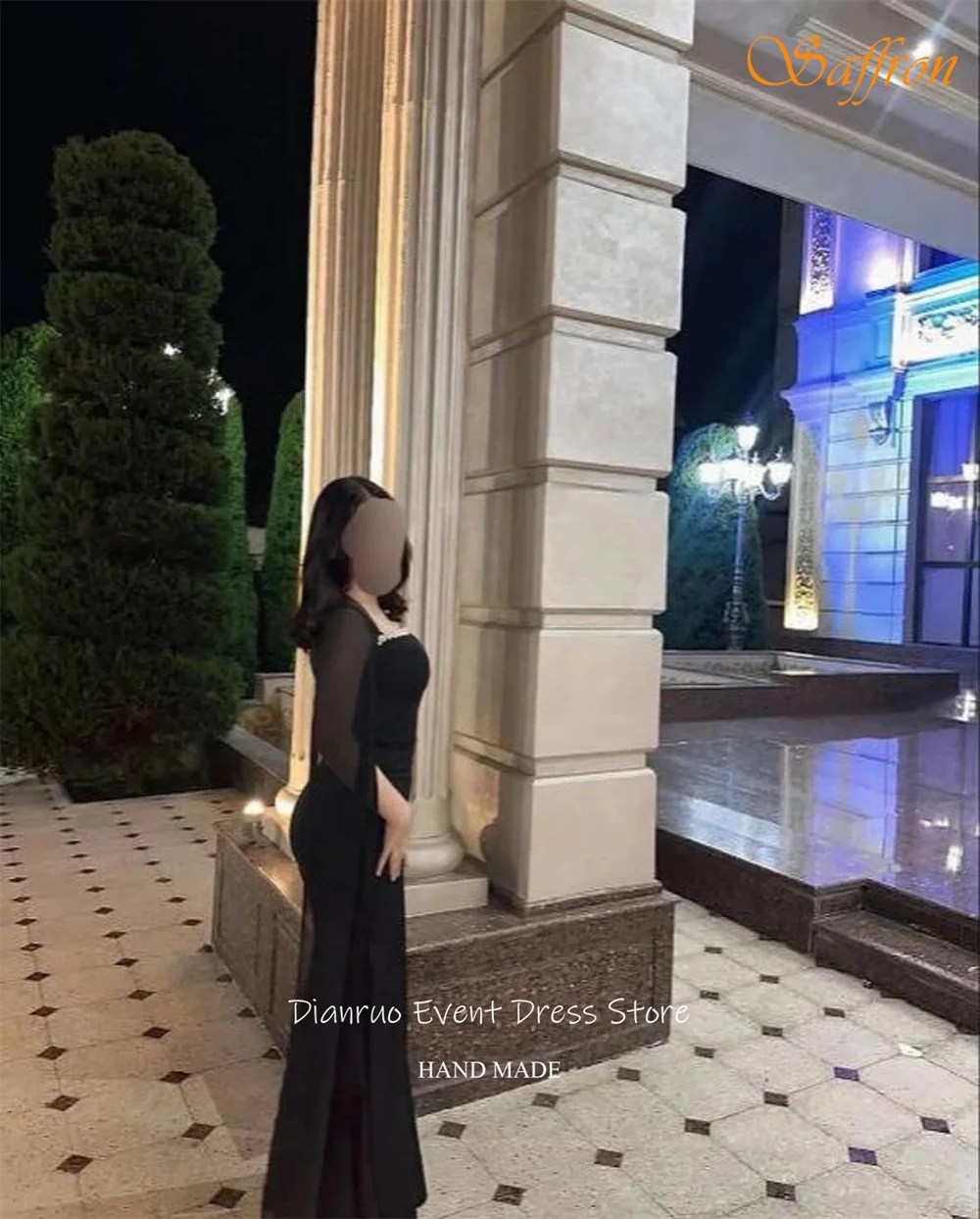 فساتين سهرة بحورية البحر باللون الأسود من Dianruo 2025 بأكمام شفافة فساتين الضيوف مطرزة بخط عنق ساحرة رداء دي كوكتيل مخصص