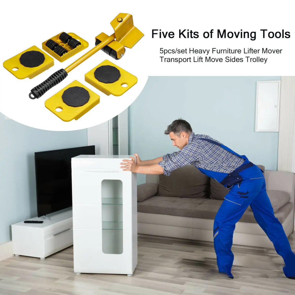 5Pcs mobili sollevatore cursori Kit di attrezzi trasporto di oggetti pesanti cambio rullo mobile Set di mani ruota Bar Mover dispositivo Max Up 150KG