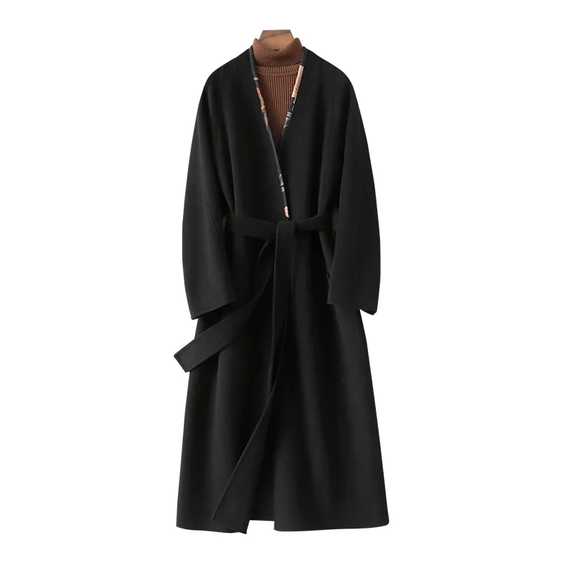 Double-sided cashmere coat women's long 2024 new large-size high-end knee-feeling woolen coat women's mother wholesale