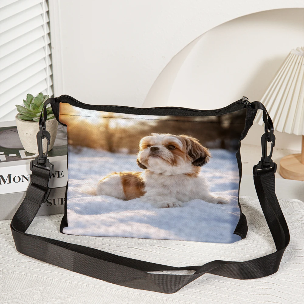 Fashion Crossbody Bag Black Shih Tzu Dog In Snow Print Shoulder Bags For Women And Girls Casual Daily Use Travel Shopping