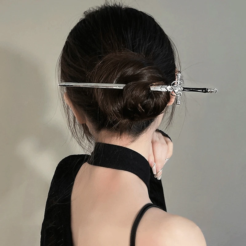 New Chinese Punk Metal Sword Hairpin Chinese Simple Hair Sticks for Women Diy Hairstyle Design Tools Accessories Dropshipping