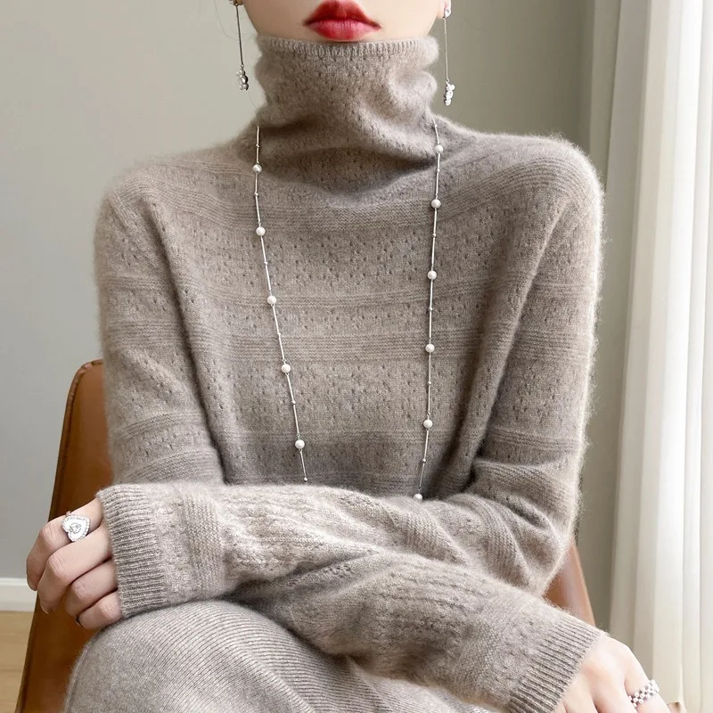 New Autumn Winter Women's Ready-to-wear Sweater Made Wool Blend Featuring Short Warm Cut-out Knitted Base Layer with Pile Collar