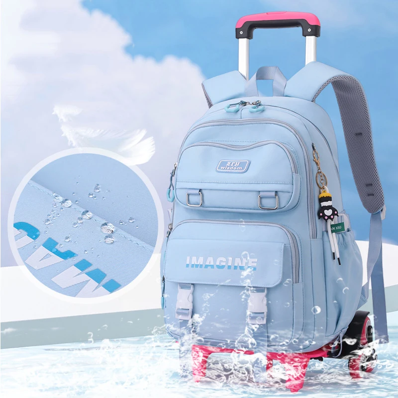 Children School bag with Wheels Students Backpack For Girls Trolley Bag Cute Schoolbag Rolling Wheeled Backpack Book Bag