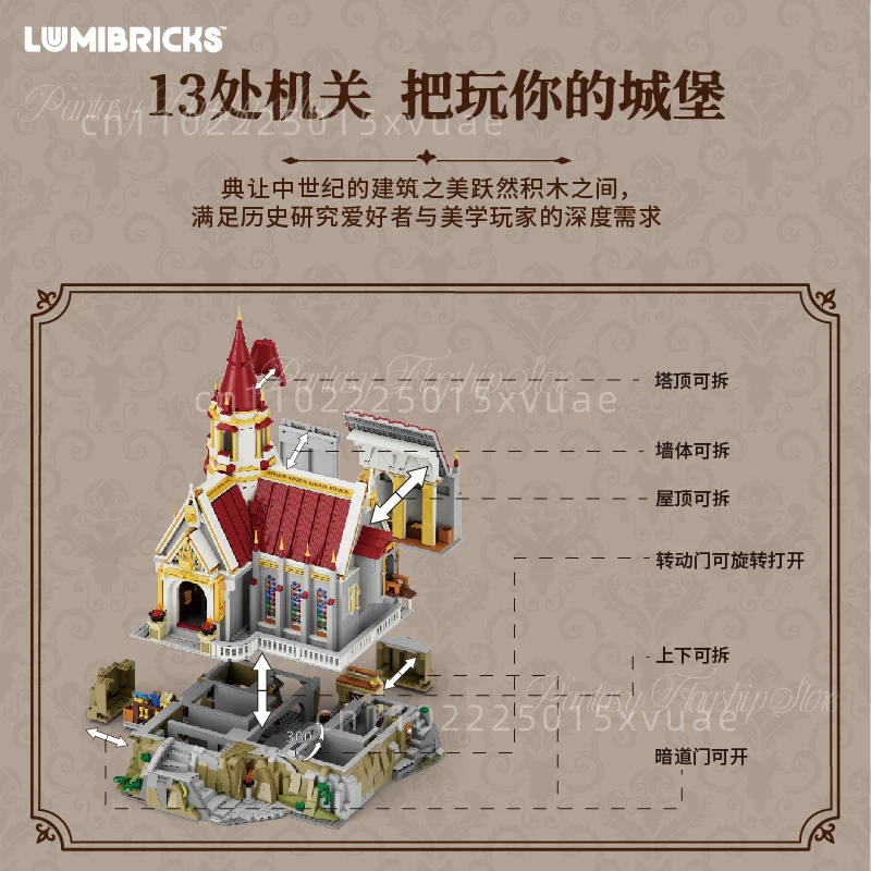 Serie medievale di blocchi di costruzione Tesoro del re Modello architettonico Assemblaggio Street View Collezione su larga scala Regalo di Natale
