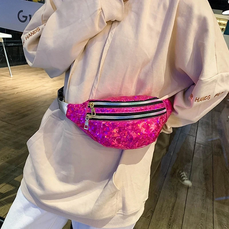 Laser PU Leather Travel Banana Hip Bum Zip Waist Bags Holographic Fanny Pack Hologram Waist Bag Women Shoulder Bag for Girls