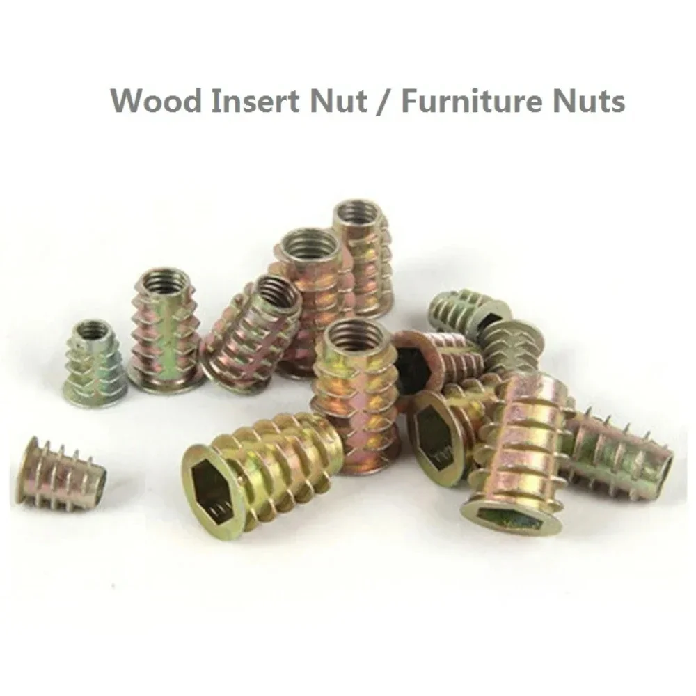 20/40/60Pcs  M6 M8 M10 Zinc Alloy Wood Insert Nuts  Flanged Hex Drive Head Furniture Screws for Joinery 8mm-25mm Length
