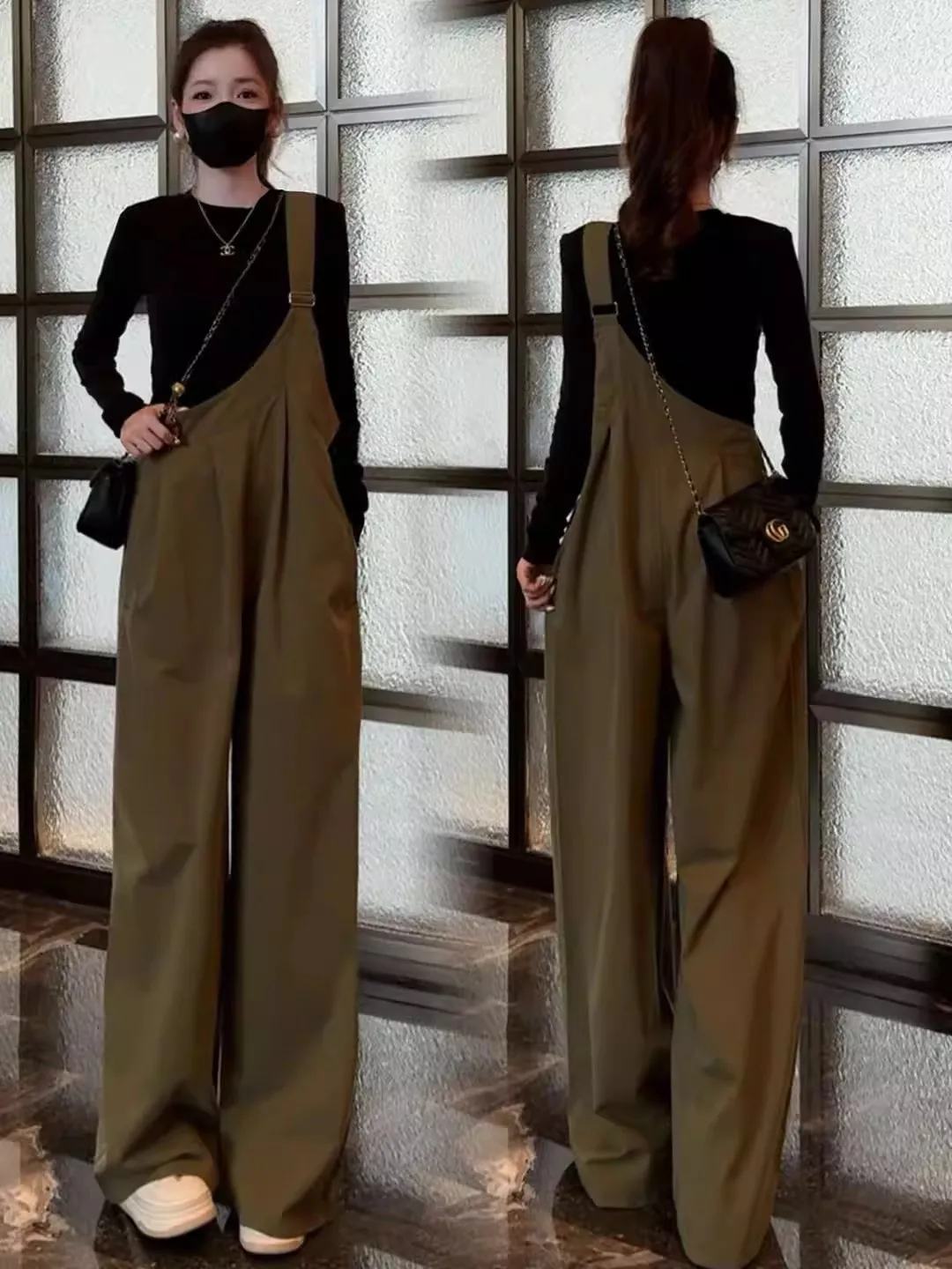

Брюки La Chapelle Faion Workwear для женщин, весенне-осенние, свободные, приталенные, длинные, с широкими штанинами, с высокой талией, на пуговицах
