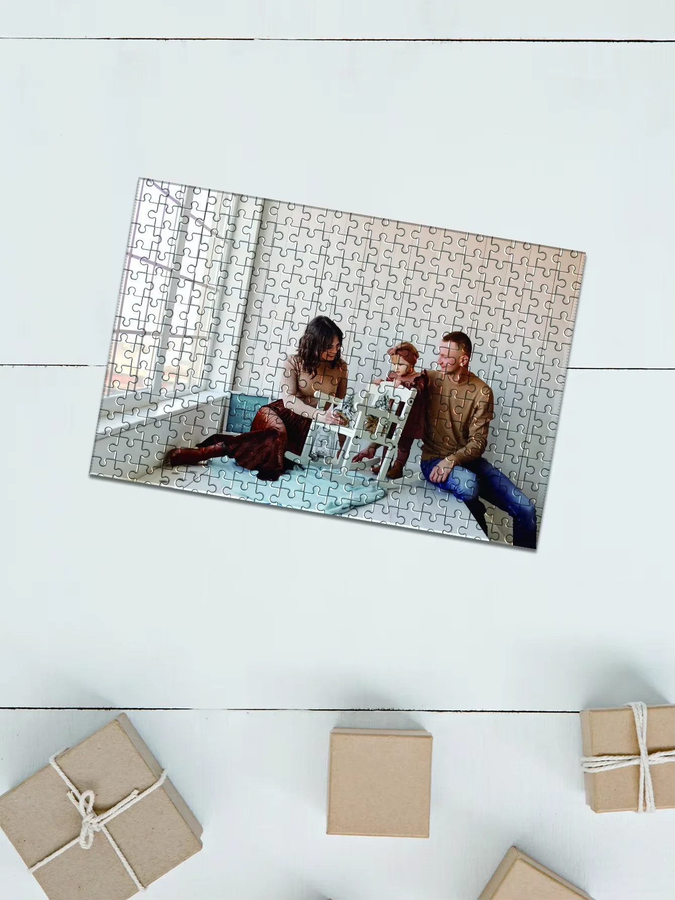 98/300/500/1000 قطعة شخصية مخصصة صور لغز الأسرة خشبية بازل قطع صورة شخصية الديكور تحصيل Gif