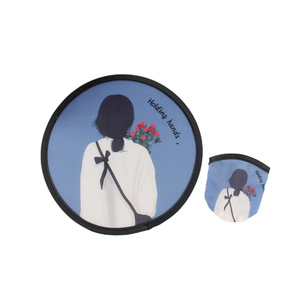 Round Folding Fan Comfortable Korean Fan Polyester Portable Fan Portable For Outdoor Travel Daily Use Students
