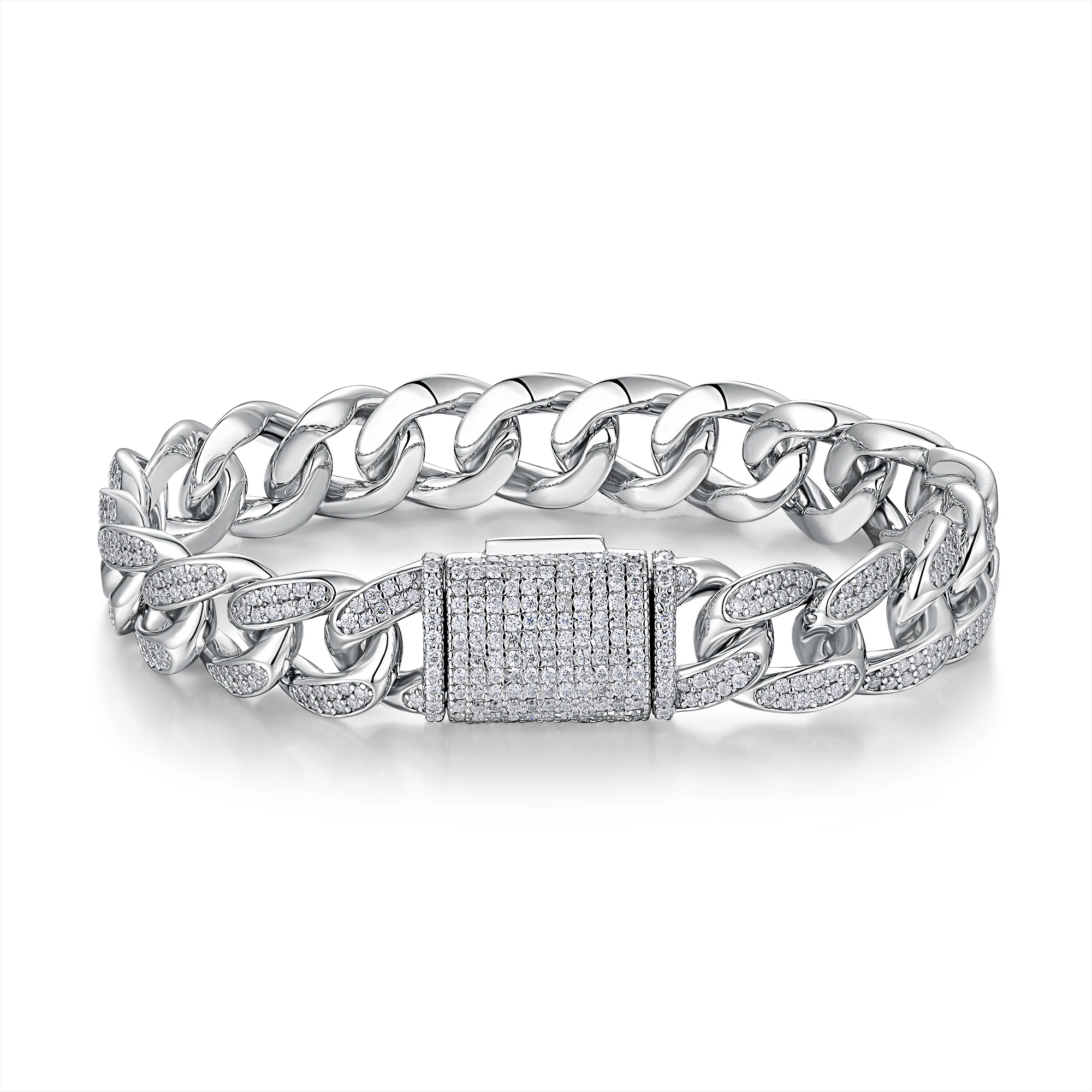

JIUZUAN S925 Silver Cuban Link Bracelet with Moissanite, 18K Gold Plated, Christmas Gift with Certificate, Gender-Neutral Luxury