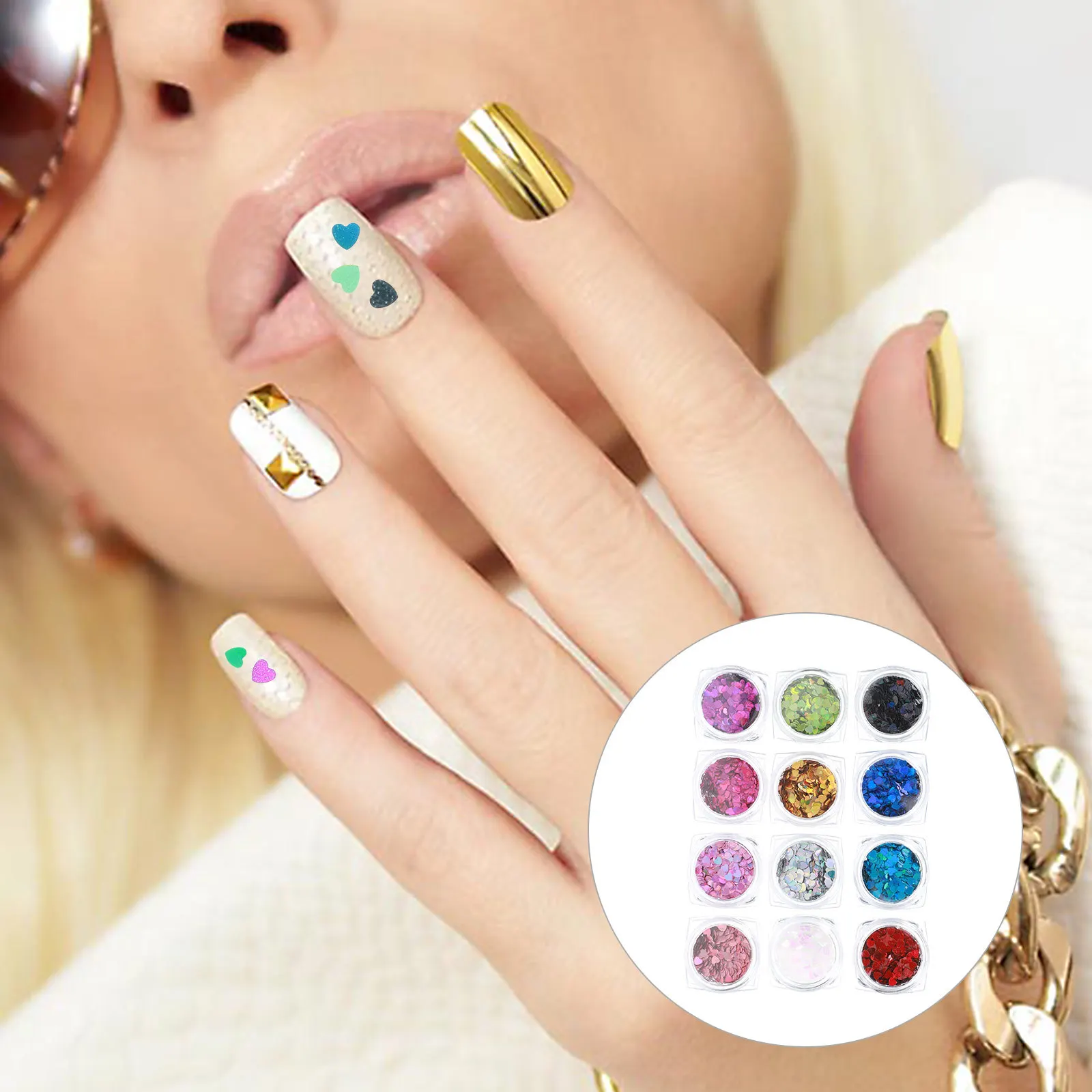 

1Set Heart Shaped Nail Sequins Valentine DIY Manicure Eye Makeup Glitter Decoration Romantic Design