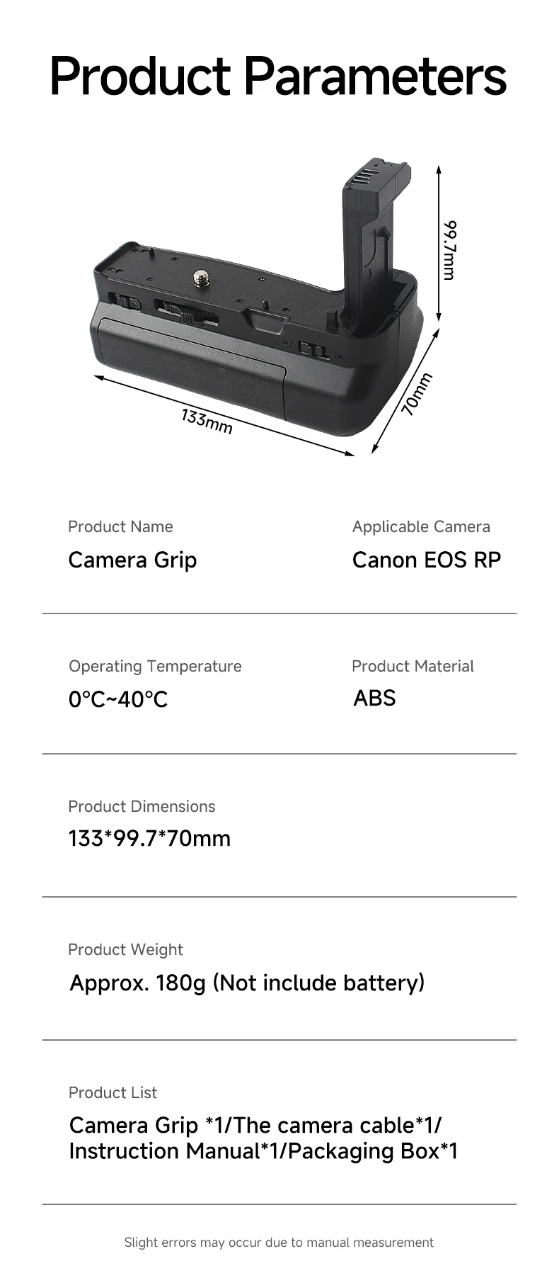 BG-EOS RP Batteriegriff mit zwei LP-E17 Steckplätzen, erweiterter Power-Griff für Canon EOS Kameras, kompatibel für Outdoor-, Reise- und Porträtaufnahmen – Detail 9