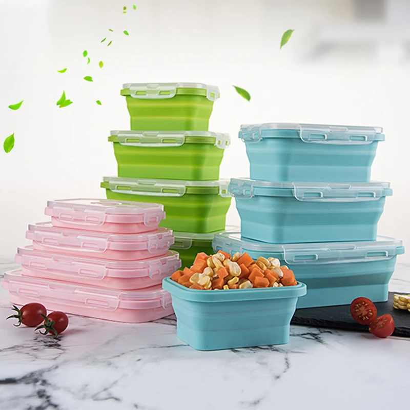 

Складной силиконовый контейнер для еды, портативный бенто-ланч-бокс, микропосуда, домашняя кухня, уличные контейнеры для хранения еды, коробка