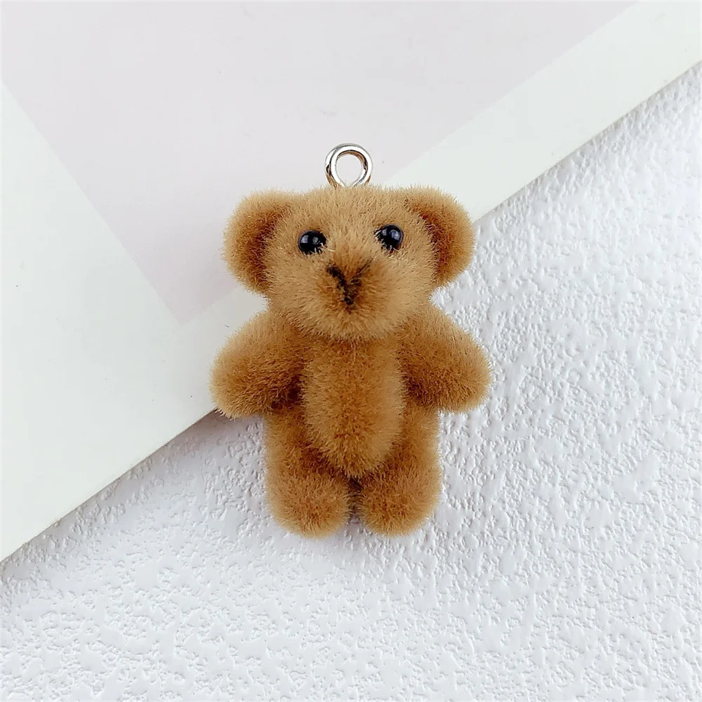 2pcs Resin Flocking Bear Pendant Charms DIY Jewelry For Jewelry Making Keychain Luggage Mobile Phone Chain Accessories