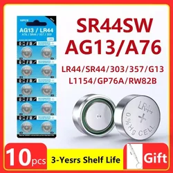 10 Uds AG13 LR44 A76 1,55 V pilas de botón para relojes de juguete remoto L1154 SP76 pila SR44 LR1154 357 303 batería alcalina de moneda