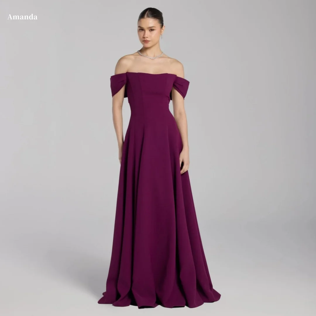 

Amanda Burgundy Off-the-shoulder Bow Sleeve Customized Prom Dress vestidos de noche Formal Evening Flowy Floor-length Gown 2025