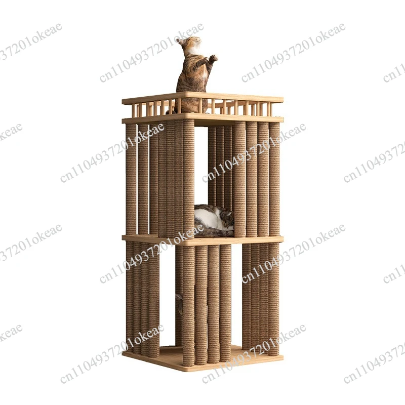 climbing frame Solid wood cat nest  scratching column Multi-layer nest Tower scratching board Cat jumping platform