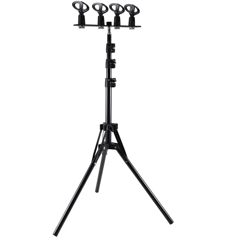 Microphone Support Base With Clip Stand For Live Streaming- Mic Holder Bar 4 Camera Positions + 4 Microphone Clips+Floor Stand