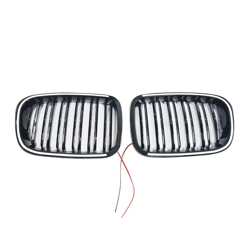 For 1999-2001 BMW 3 Series E46 4 Door, Dual Line Gloss Black LED Illuminated Grille, PC Construction, Direct Fit Replacement