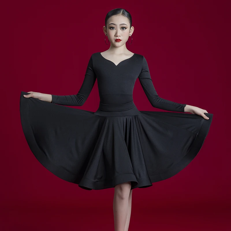 Dziecięca sukienka do ćwiczeń latynoamerykańskich na zamówienie, spódnica dla dziewcząt, strój do występów, strój do tańca liniowego, odzież konkursowa, top i spódnica, 2 sztuki