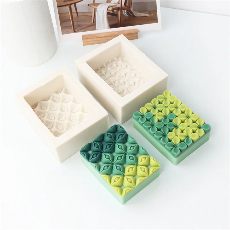 Square Flower Handmade Soap Silicone Mold Clover Flip Candle Resin Plaster Mould Chocolate Ice Making Set Party Home Decor Gifts