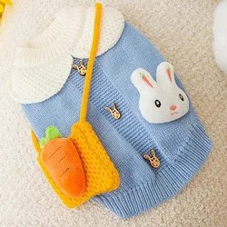 Two-Foot Knitted Pullover for Dogs and Cats, Thick and Warm Sweater, Rabbit and Carrot, Small and Medium Clothing, Autumn and Wi