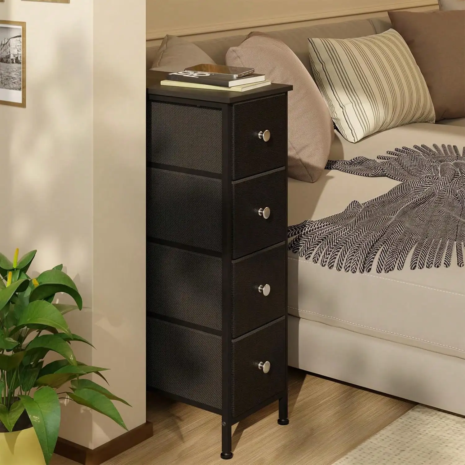 

Storage Cabinet, Dresser With 4/5 Drawers, For Small Spaces, Steel Frame, Wood Top, For Bedroom, Bathroom, Laundry, Bathroom