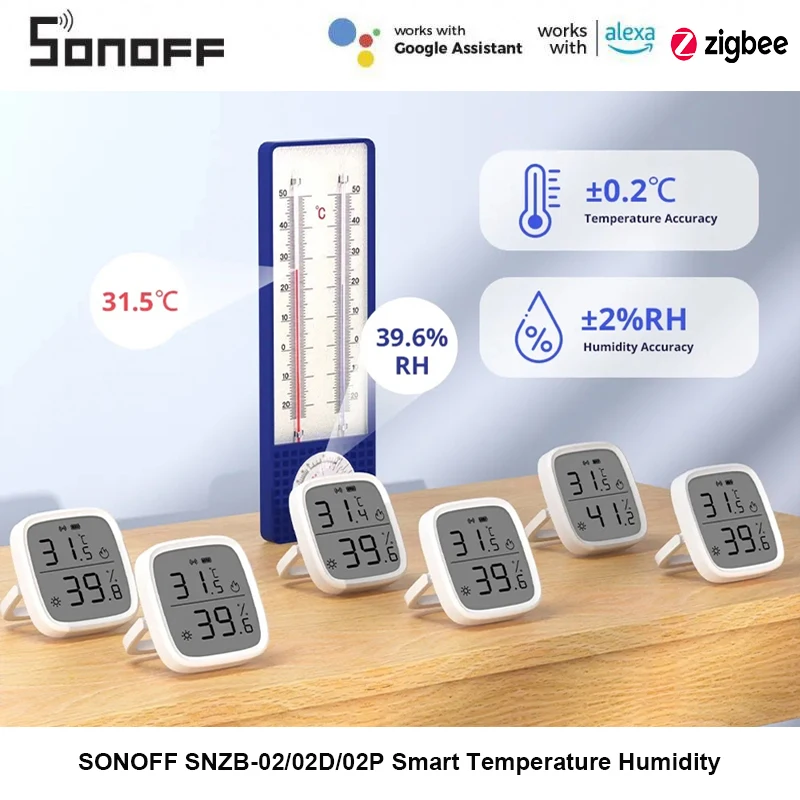 SONOFF 온도 습도 센서 지그비 모니터, 스마트 홈 자동화 키트, 지지대 EWeLink Alexa Google IFTTT, SNZB-02D/02P