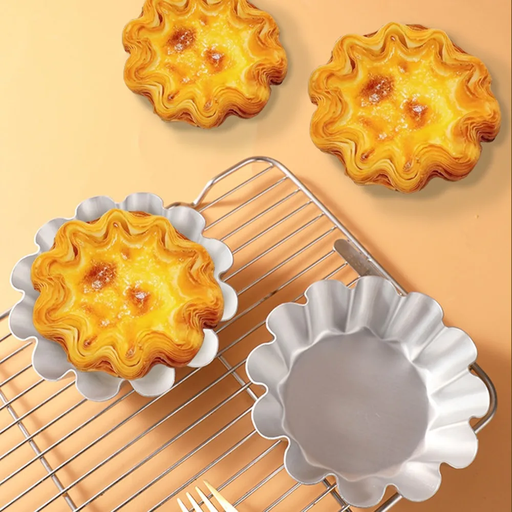 12PCS Aluminum Alloy Flower Pudding Mold Fluted Wave Edge Flower Shaped Fluted Cake Mold Silver Easy Release Surface Jelly Mold