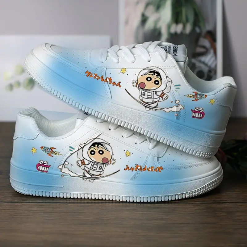 NEW Kawaii Crayon Shin-Chan Graffiti Skate Shoes Anime Lightweight Casual Fashion Low-Top Board Shoes for Breathable White Shoes