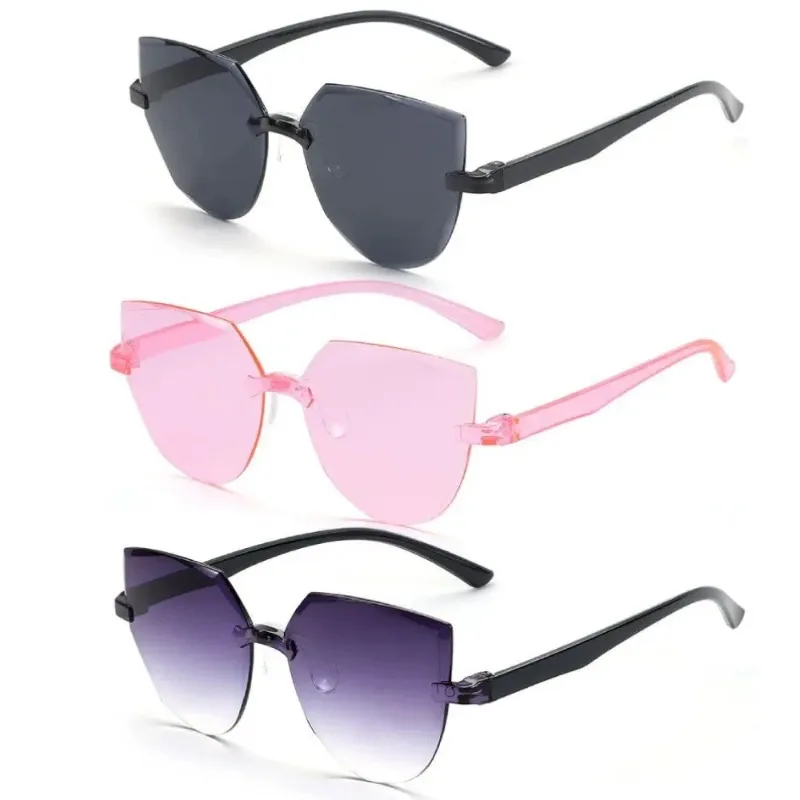 Fashion Cat Ear Sunglasses Women Frameless Transparent Eyewear All-in-one Ocean Piece Candy Color Streetwear Sun Glasses