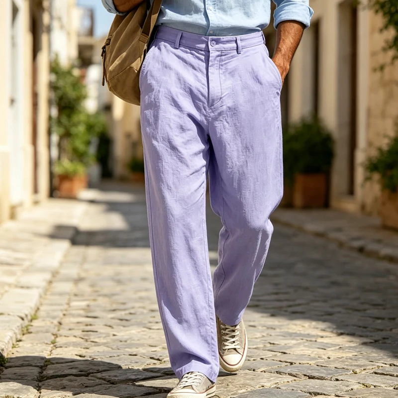 Men's Summer Linen Pants Straight Leg Loose Fit Lightweight Breathable Trousers Beach Casual Vacation Wear for Men Streetwear
